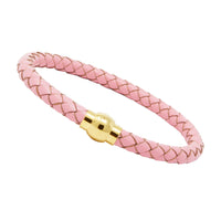 Unisex Men's Genuine Leather Stainless Steel Magnetic Clasp Bracelet Pink