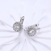 Platinum Plated Earrings  Hoop Huggies AAA Zirconia Latch Back Clasp L582