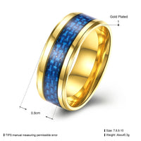 Stainless Steel Gold Plated Mens Band Carbon Fiber Silver Black Blue Ring B557