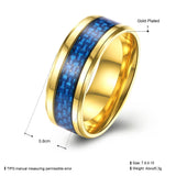 Stainless Steel Gold Plated Mens Band Carbon Fiber Silver Black Blue Ring B557