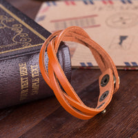 Leather Bracelet Beige  Orange Brown 8.5 Inches 13MM Push button L466