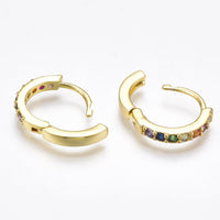 Cubic Zirconia Huggie Hoop Earrings Gold Silver  2.5x14mm Pin 1mm  P636