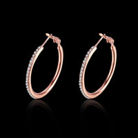 Rose Yellow Gold Silver Zirconia Latch Back Hoop Earrings L113