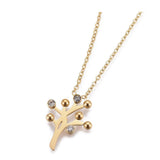 Stainless Steel Pendant Necklace Rhinestone Tree Gold  16" 1.5mm Z441