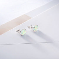 Environmental Brass Stud Earrings with Opal Aqua Gold Silver 8x6mm  P548