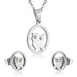 Stainless Steel Womens Unisex Set 18 Inch Necklace Earrings Owl Y92