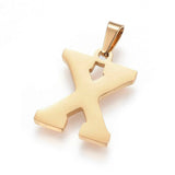 Stainless Steel Pendant 1.2" Earrings Necklace 17.7" Alphabet Letter Gold P813