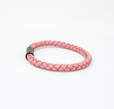 Unisex Men's Genuine Leather Stainless Steel Magnetic Clasp Bracelet Pink