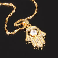 White Gold Plated Necklace Pendant Hamsa Hand Evil Eye Good Luck  Zirconia G167