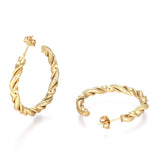 Stainless Steel Half Hoop Earrings Stud  Hypoallergenic Twisted Ring Gold  Z279
