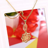 Yellow Gold Plated Necklace Pendant Flower Drop 19 Inches 1MM Lobster Clasp B302