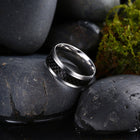Stainless Steel Mens Band Carbon Fiber Silver Black Blue Ring B556