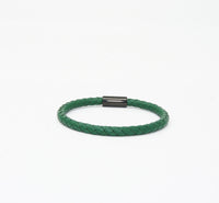 Unisex Men's Genuine Leather Stainless Steel Magnetic Clasp Bracelet Green