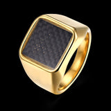 Stainless Steel Yellow Gold Platinum Plated Mens Band Ring Carbon Fiber B555