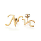 Stainless Steel Pendant 2" Earrings Necklace 17.7" Set Alphabet Letter Gold P814