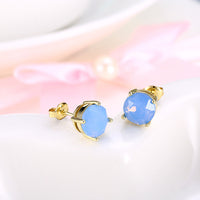 Yellow Gold Plated Earrings  Stud Opal  Push Back Clasp L479