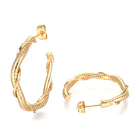 Stainless Steel Half Hoop Earrings Stud  Hypoallergenic Twisted Ring Gold Z275