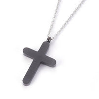 Stainless Steel Pendant Necklace Clay Rhinestone Cross Gunmetal Silver 18" Z461