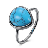 Platinum Plated Black Gunmetal Halo Plain Ring Womens Kallaite Stone Blue B501