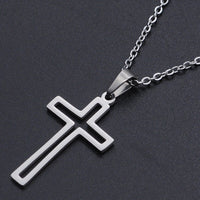 Stainless Steel Pendant Necklace Lobster Clasp Cross Silver 17.7" 1.5mm P45