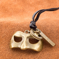 Genuine Leather Necklace Pendant Masquerade Mask Adjustable Slide Clasp B484