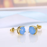 Yellow Gold Plated Earrings  Stud Opal  Push Back Clasp L479