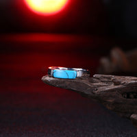 Platinum Plated Black Gunmetal Band Plain Ring Womens Kallaite Stone Blue B500