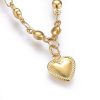 304 Stainless Steel Charm Bracelet Lobster Heart Gold 8.2" 3mm  A91