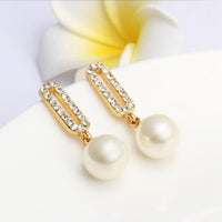 Gold Platinum Plated Pearl Zirconia Stud Drop Earrings L85