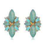 Yellow Gold Plated Earrings Drop Dangle Blue Stud Clasp L826