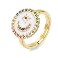 Cubic Zirconia Ring Enamel  Moon Star Blue Red White Size 7 Adjustable 17mm P442