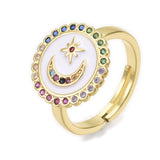 Cubic Zirconia Ring Enamel  Moon Star Blue Red White Size 7 Adjustable 17mm P442