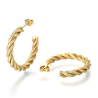 Stainless Steel Half Hoop Earrings Stud  Hypoallergenic Twisted Ring Gold  Z276