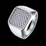 Stainless Steel Yellow Gold Platinum Plated Mens Band Ring Carbon Fiber B555