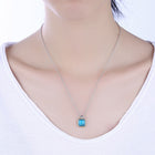 Platinum Plated Necklace Pendant Drop Kallaite Blue 19 Inch 1MM Lobster  B193