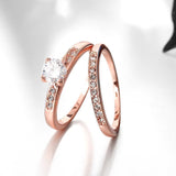 Rose Gold Platinum Plated Bridal Engagement Wedding Set Ring AAA Zirconia B153