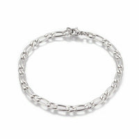 Stainless Steel Figaro Chain Bracelet Lobster Clasp Silver Color 7.87" P230