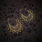 Bohemian Hoop Earrings Moon Heart Antique Gold Black Flower 35.5x39x1.5mm P353