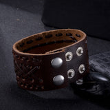 Leather Bracelet Black Brown 9 Inches 42MM Push button  L448