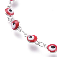 Stainless Steel Bracelet Enamel Lobster Evil Eye Silver Red 7.8" Z188