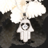 White Gold Plated Necklace Pendant Hamsa Hand Evil Eye Good Luck  Zirconia G167