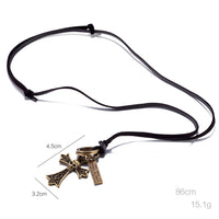 Genuine Leather Necklace Unisex Pendant Cross Adjustable Size Slide Clasp B479