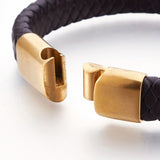 Leather Cord Bracelet Stainless Steel Magnetic Black Red Brown 7.8" Z47