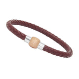 Unisex Men's Genuine Leather Stainless Steel Magnetic Clasp Bracelet Burgundy