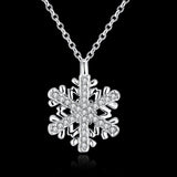 Rose Platinum Plated Necklace Pendant Snow Flake 20 Inches 1MM Lobster B129