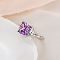 White Gold Purple Zirconia Band Ring Size 8 B88