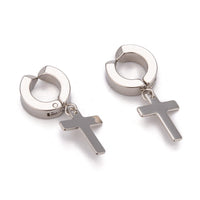 Stainless Steel Cross Clip-on Earrings Hypoallergenic Gold Silver Purple Z342