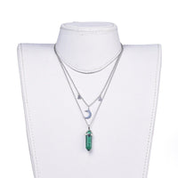 Malachite Bullet Pendant Necklace 316 Stainless Steel Lobster Clasp 16" Z509