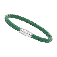 Unisex Men's Genuine Leather Stainless Steel Magnetic Clasp Bracelet Green