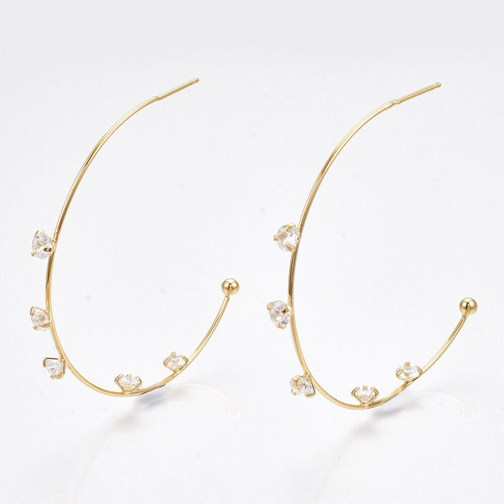 Cubic Zirconia Stud Earrings Real Gold 48x48.5x4.5mm  0.7mm P217